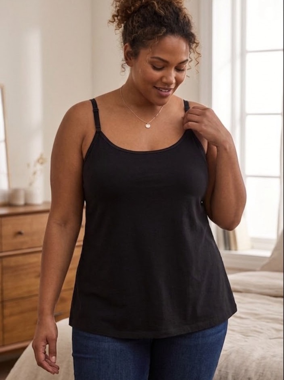 Lane Bryant Black Spaghetti Strap Camisole Sz 14/16 Cotton Stretch Layering Tank
